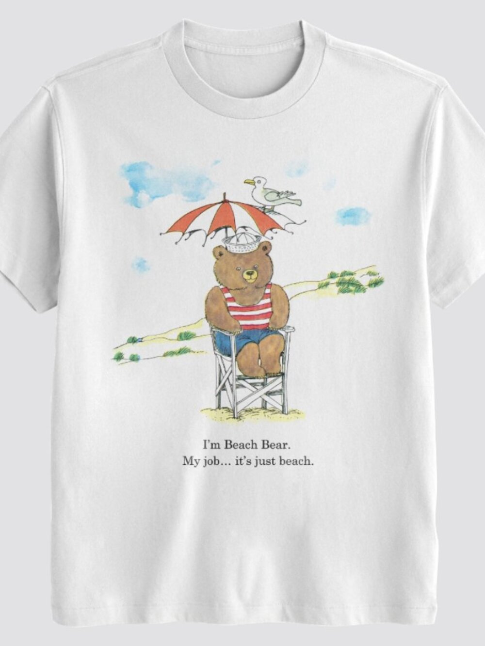 NEW Men's Richard Scarry Beach Bear Short Sleeve Graphic White Large T-Shirt